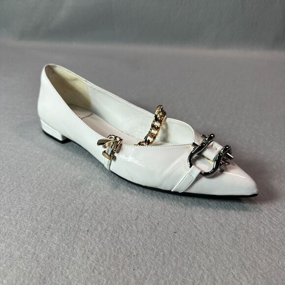 Jeffrey‎ Campbell Lavinia Flats Womens 8.5 White Leather Point Toe Horsebit - Picture 1 of 9